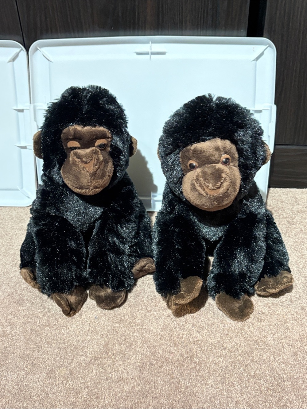 Plush Black & Brown Monkey Pair - Soft Stuffed Apes